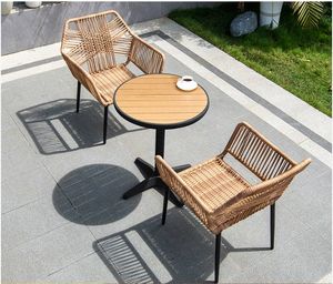 เก้าอี้หวายสามชิ้นแบบโมเดิร์น, โต๊ะและเก้าอี้เฟอร์นิเจอร์กลางแจ้งหวายแบบสามชิ้นรวมกันเป็นลานวิลล่าระเบียงสวนระเบียง - Product Image 1