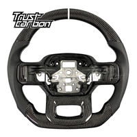 Volant personnalisé en fibre de carbone avec poignée en cuir perforé noir pour Ford F-150 XL 4x4 Raptor R Tremor STX 2019-2025