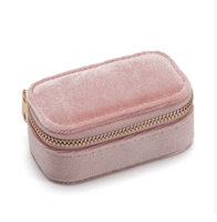 Mini boîte à bijoux en velours avec nom personnalisé blanc personnalisé étui de voyage étui de rangement portable en velours avec fermeture éclair pour anneau