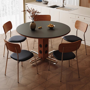 Mesa Vintage moderna Bauhaus, mesa de comedor de madera maciza negra Retro, silla de acero inoxidable, silla de losa de roca para apartamento pequeño de gama alta - Product Image 6