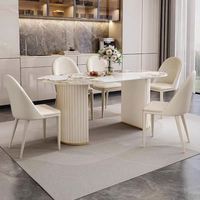 Ensemble de table et chaises de salle à manger ovales en marbre moderne de luxe, 4, 6 ou 8 places, blanc crème, meubles pour restaurant, salon, cuisine