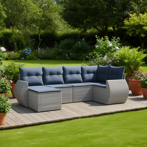 ชุดโซฟาสวนหวายเทียมสีเทาโมเดิร์น พร้อมเบาะรองนั่ง เฟอร์นิเจอร์กลางแจ้ง ดีไซน์ร่วมสมัย กันน้ำ เหมาะสำหรับนั่งพักผ่อนในลานบ้าน - Product Image 2