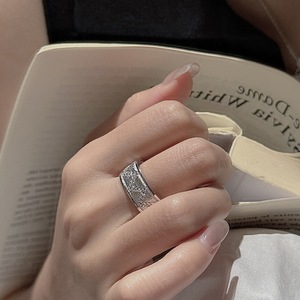 S925 Pure Silver Brushed Diamond <b>Ring</b> Simple Vintage Geometric <b>Open</b> Design Gold Plated Fashion <b>Ring</b> with Inlay Setting - Product Image 2