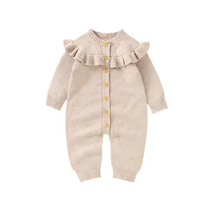 Ensemble formant Mimixiong tricoté bébé barboteuses à manches longues à volants nouveau-né bébé vêtements Onesie tenue infantile bambin filles barboteuses