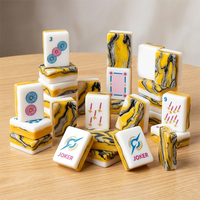 Jeu de tuiles de mahjong américain de luxe, moderne, jaune, en acrylique, pour 4 joueurs, portable, écologique, résistant à l'eau
