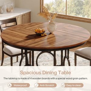 Table à manger ronde en bois SENYU avec pieds en métal, 6 places, mobilier contemporain moderne pour la maison - Product Image 5