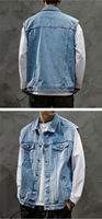Veste en jean sans manches WJ-072 avec logo imprimé, veste en jean surdimensionnée pour hommes