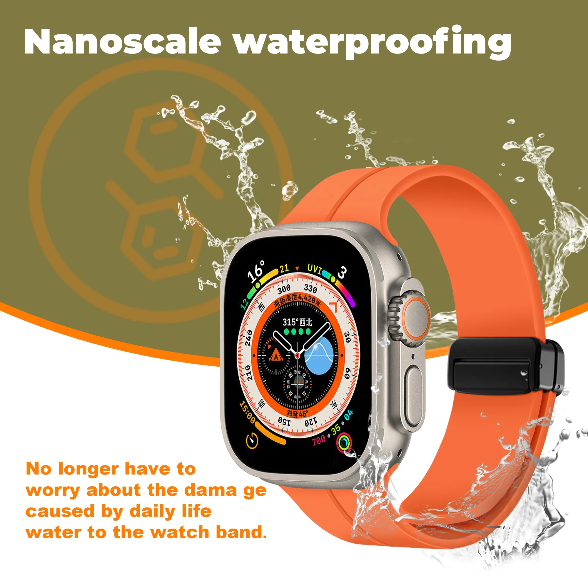 Силиконовый магнитный ремешок RYB для Apple Watch Ultra 2 49 мм, спортивный силиконовый сменный магнитный ремешок для Apple Watch Series 9 8 7
