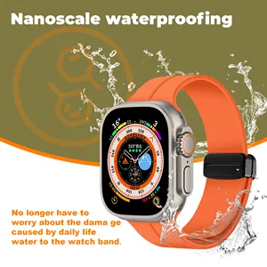 Banda Magnética de Silicone RYB para Apple Watch Ultra 2 49mm, Correia Magnética de Substituição de Silicone Esportivo para Apple Watch Series 9 8 7