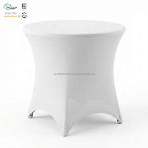 Housse de table ronde en spandex blanc épais 300 GSM, 108 pouces, extensible, ajustée, écologique, imperméable, pour mariage - Product Image 1