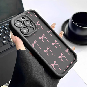 Custodia per telefono antiurto in TPU <span class=keywords><strong>a</strong></span> copertura totale con fiocco rosa e scanalature nere, all'ingrosso, per iPhone 13 14 15 16 17 e modelli <span class=keywords><strong>Samsung</strong></span> - Product Image 2