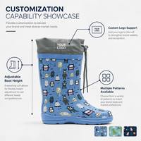 Bottes de pluie en caoutchouc naturel pour garçons avec imprimé monstre personnalisé, support OEM ODM, col à cordon, imperméables, antidérapantes, bottes Wellington