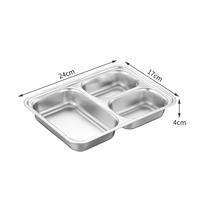 Plats rectangulaires à 3-4 compartiments en acier inoxydable 304 de qualité alimentaire, poli, durable, écologique et à motif uni, les plus vendus