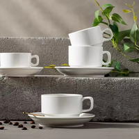 Ensemble de tasses à cappuccino en céramique à parois droites 220 ml avec soucoupe, personnalisable avec logo, compatible lave-vaisselle pour café, restaurant, hôtel