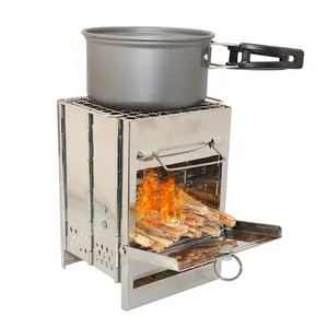 Poêle à bois de Camping en acier inoxydable, réchaud Portable, multifonctionnel, carré pliable, pour maison en plein air