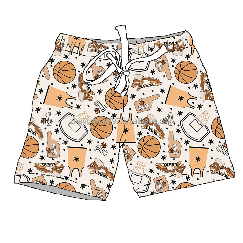 2023 Wholesale Swimming Pants For Kids Basketball Pattern Children's Swimwear Lace Up Boys Cartoon Shorts