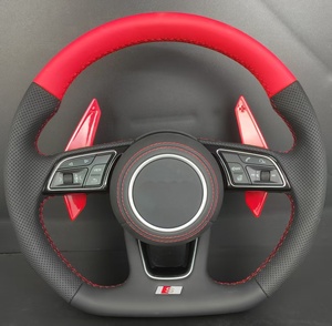 Volant de voiture personnalisé pour <span class=keywords><strong>Audi</strong></span> <span class=keywords><strong>A3</strong></span> A4 A5 A6 A7 A8 Q3 Q5 S3 S4 S5 Série RS, cuir perforé rouge sur le rebord supérieur - Product Image 4