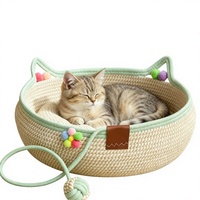 Panier-lit tressé pour chat, fait main, respirant, durable, en corde de coton, nid de sommeil rond pour chats, repos intérieur, lit mignon pour chat
