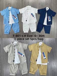 Nouvel ensemble en coton pour garçons 6m-36m, chemise courte et t-shirt et pantalon, ensemble 3 pièces pour bébés et enfants, ensemble décontracté pour enfants - Product Image 5