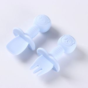 Ensemble cuillère et fourchette d'apprentissage pour bébé en silicone à manche court – Idéal pour l'initiation à la diversification alimentaire (riz, céréales) - Product Image 2