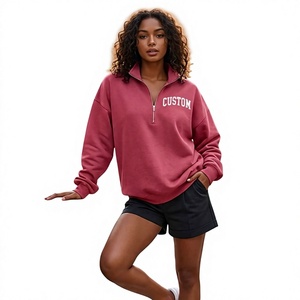 High Quality Women Half Zip Up <b>Mock</b> <b>Neck</b> Pullover <b>Top</b> Cozy Soft Fabric Loose Fit Sweatshirt For Woman Winter Season - Product Image 1