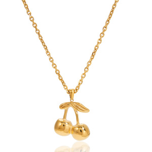 Collar con Colgante de Cereza, Acero Inoxidable, Chapado en Oro, Joyería de Moda para Mujer, Regalo, Cadena, Accesorio para Clavícula - Product Image 5