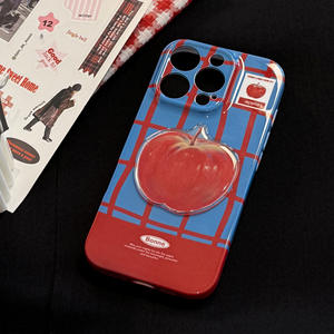 Funda protectora de teléfono a prueba de golpes a cuadros con contraste azul y rojo para <span class=keywords><strong>iPhone</strong></span> 16 15 14 13 Pro con cordón portátil con correa corta - Product Image 2