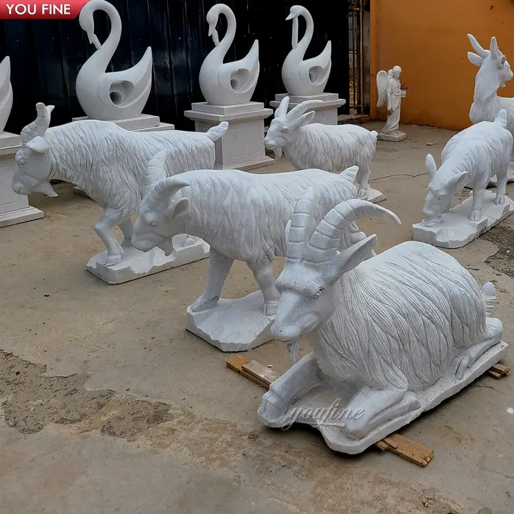天然石手彫り動物彫刻アンティーク白い大理石のヤギの像