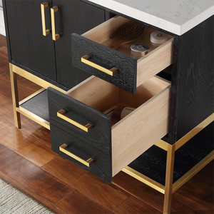 Mueble de Baño Moderno SENYUModern de Madera Negra con Tiradores de Latón y Estante Abierto para Almacenamiento - Product Image 3