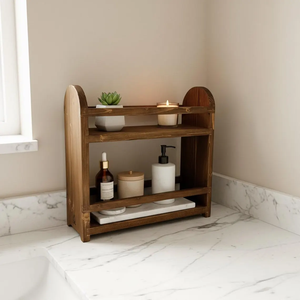 Étagère à deux niveaux pour bar à café, étagère à épices en bois pour cuisine, vitrine de rangement, étagère personnalisée faite à la main, style ethnique - Product Image 1
