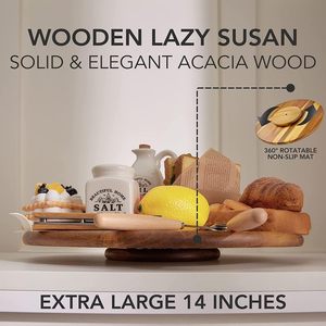 Plateau tournant Lazy Susan en bois d'acacia de 15 pouces, à un seul niveau, écologique, pour épices, sel et aliments - Vente en gros - Product Image 4