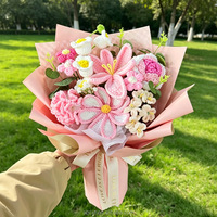 Bouquet de fleurs artisanales en crochet, grande taille, rose Galsang tricotée à la main, tournesol, cadeau floral orange