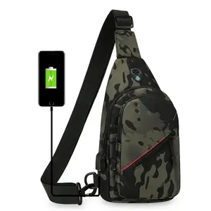 ZR557 sıcak satış göğüs çanta erkekler yeni USB omuzdan askili çanta spor seyahat Crossbody çanta eğlence düz renk Oxford bez Satchel