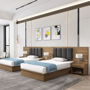 Ensemble complet de lits d'hôtel en bois massif au design moderne, lits simples et doubles pour gîtes, appartements locatifs, logements et dortoirs du personnel - Product Image 2