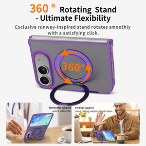 Étui de téléphone magnétique pliable et antichoc pour <span class=keywords><strong>iPhone</strong></span> 18 Fold, avec support rotatif violet premium, finition soyeuse, fabriqué par un professionnel - Product Image 4