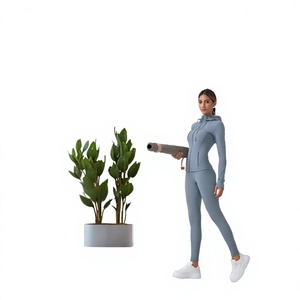 Ensemble sweat à capuche et leggings de yoga pour femme, couleur unie, taille haute, sans couture, avec fermeture éclair, extensible dans les quatre sens, pour le fitness - Product Image 2