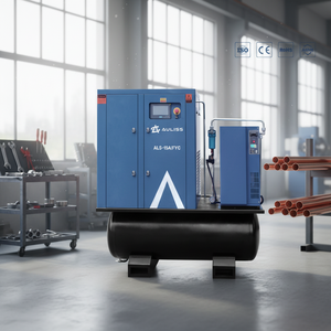 Compressore d'aria a vite silenzioso da 20 Nm3/h 4kW 5.5hp con serbatoio essiccatore, 5.5kw 7.5hp 15cfm, lubrificazione oil-less, raffreddato ad aria - Product Image 1