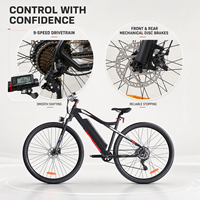 Vélo de montagne électrique avec moteur arrière sans balais 250W, batterie lithium 36V 13Ah, 9 vitesses, cadre en aluminium – Stock européen