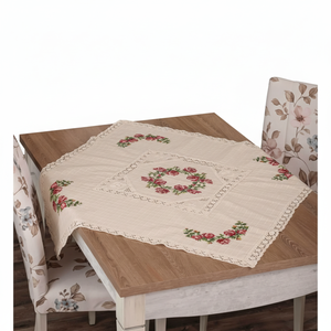 Mantel de mesa de café de lona cosido con cruz roja nórdica Buldan, rectangular, no tejido, con rayas bordadas, de algodón, para Navidad - Product Image 3