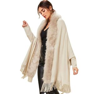 Suéter Cárdigan de Moda para Mujer, Otoño Invierno, Nuevo, con <span class=keywords><strong>Cuello</strong></span> de Piel, Chal, Chaqueta, Abrigo - Product Image 1