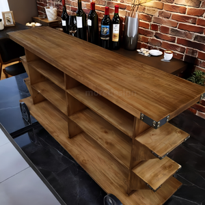 Comptoir de bar en bois massif de style industriel américain pour restaurant, café, stockage, barman et caissier - Product Image 5