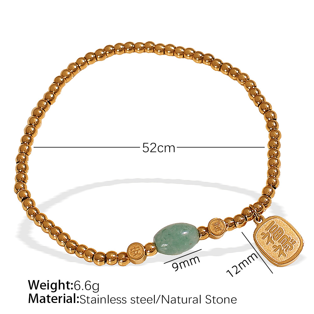 SL119GNG Bracelet en or en pierre naturelle verte