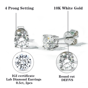 Pendientes de Diamantes Redondos Cultivados en Laboratorio Starsgem de 0.5ct, Oro Blanco/Amarillo de 10K, Certificados por IGI, Joyería Clásica para Aniversario - Product Image 5