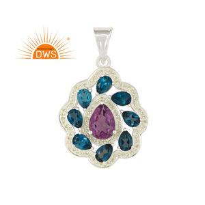 Topacio azul amatista piedra preciosa colgante Floral diseñador colgante 925 plata esterlina colgante joyería proveedor Vintage colección - Product Image 1