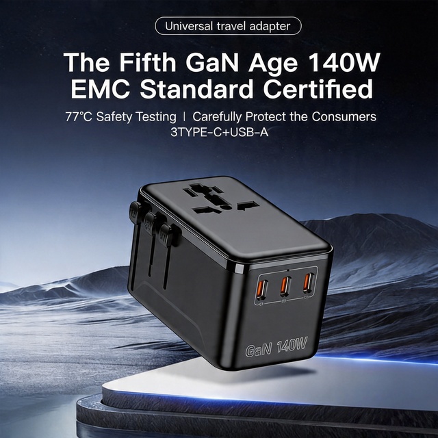 140W GaN PD Universal Travel Adapter 3 Type-C 1 USB Super Mini Fast Charger Multi-Port for Laptop & Camera