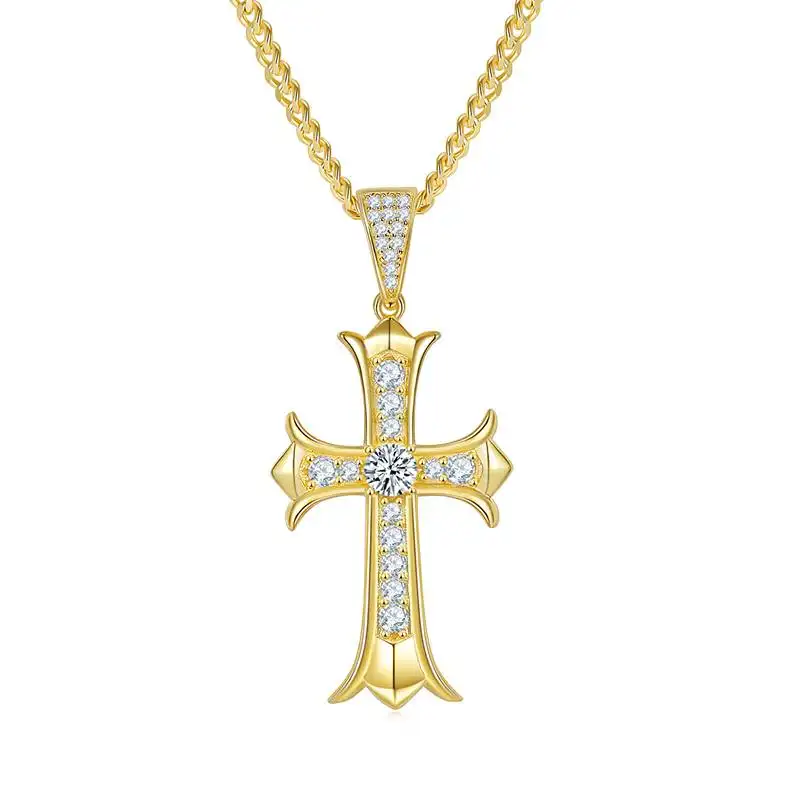 PUSHI hiphop pantique cross pendant moissanite wholesale price 18k gold plated sterling 925 silver pendant cross with diamonds