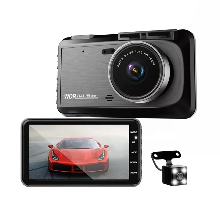 Caméra de tableau de bord 1080P 4 pouces HD double objectif caméra avant et arrière pour voiture DVR WiFi en Option