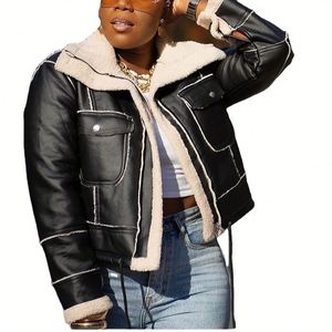 Cárdigan de piel <span class=keywords><strong>artificial</strong></span> cálido de otoño, chaqueta informal de cuero Pu para motocicleta, abrigos de invierno para mujer, 2025 - Product Image 1