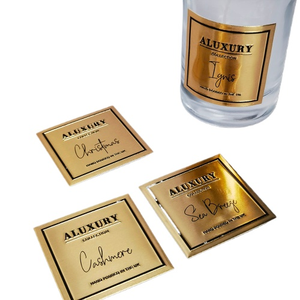 Durable Aluminum <strong>Label</strong> for Perfume Bottles <strong>Gold</strong> Metal Finish and Embossed Logo with Strong Vinyl Adhesive - Product Image 1