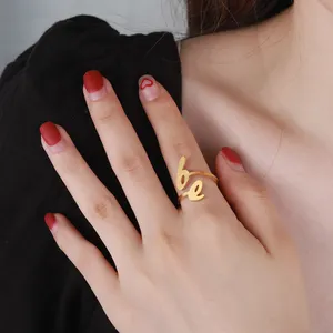 Custom Initial Letter Ring Personalized Number Ring 18k Gold Plated Adjustable Ring
